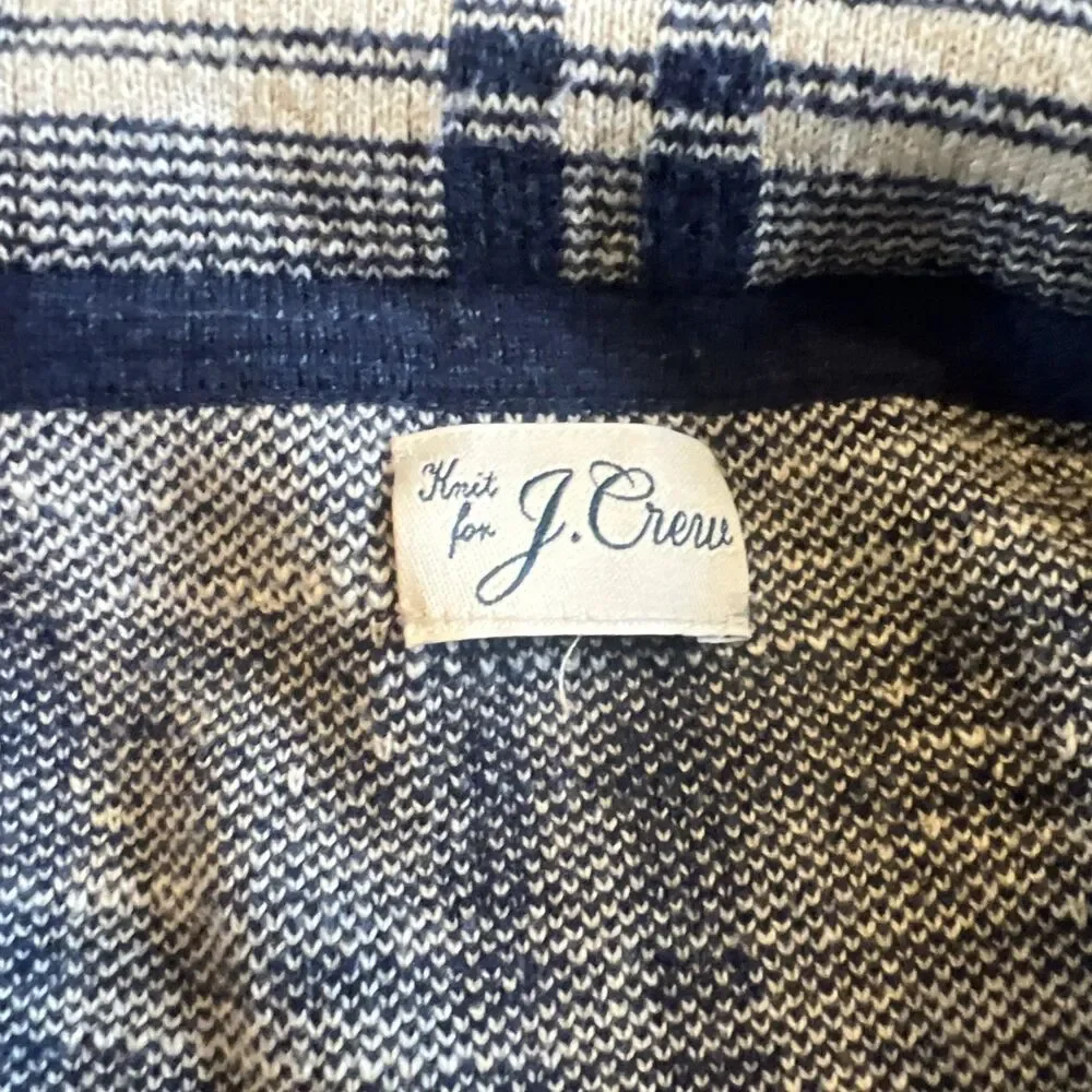 J. CREW Men's Large Cotton Knit Chore Jacket Sweater Navy Cream Plaid EUC